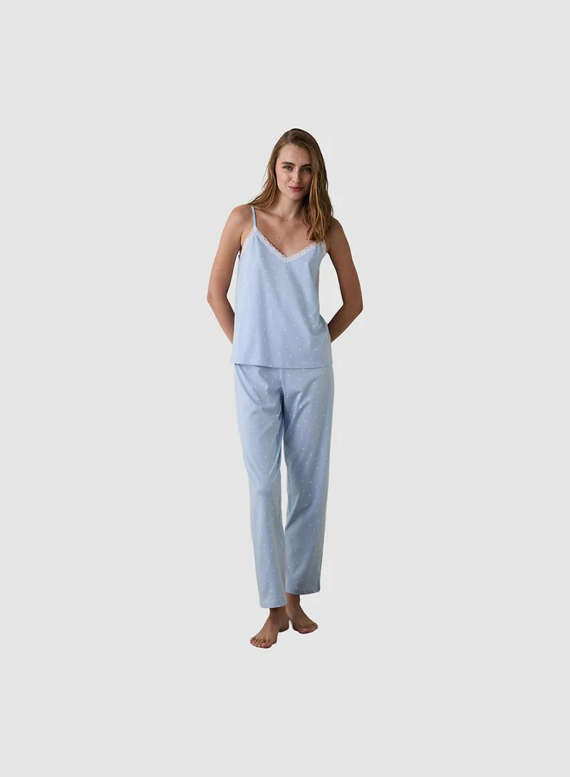 بنتي Mia Polka Dot Lace V-Neck Cotton Pajama Set